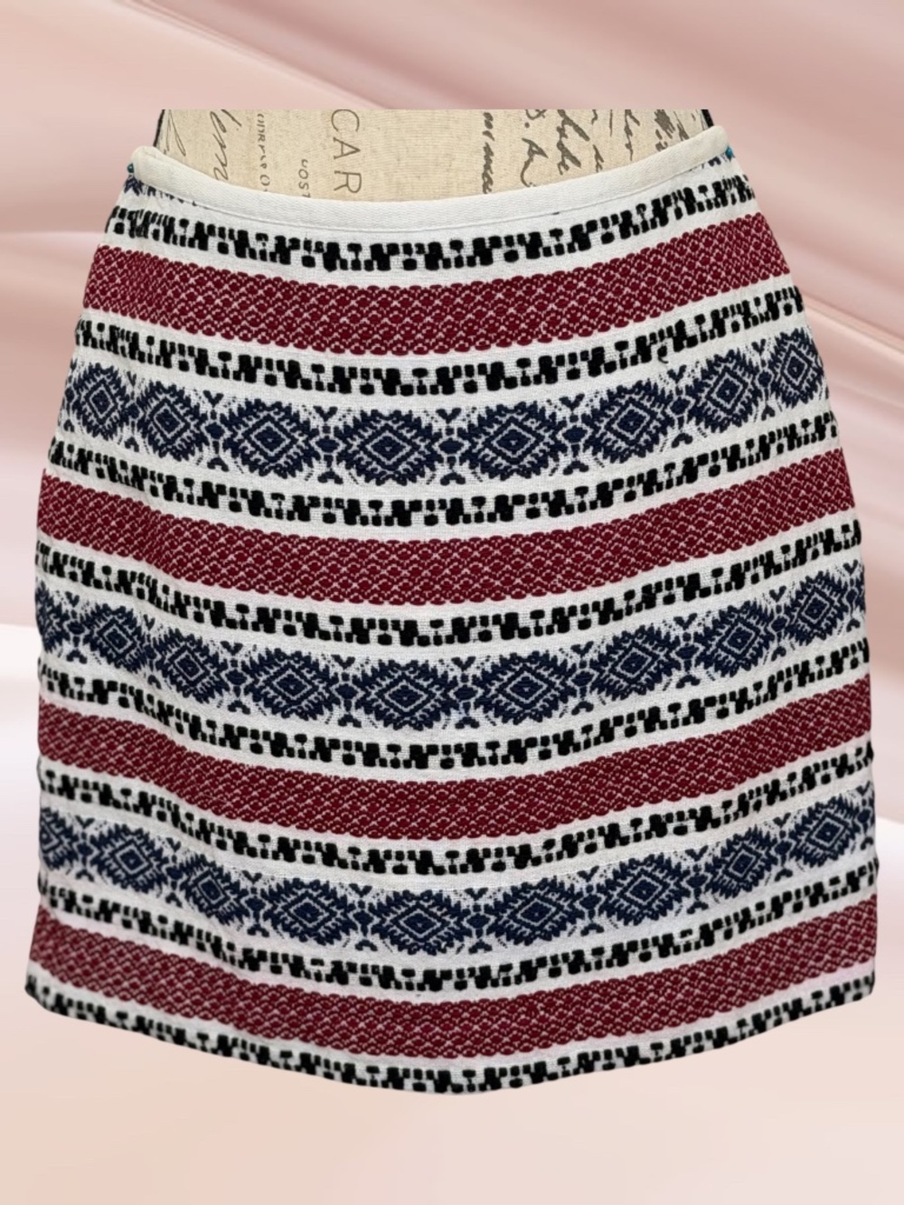 MADEWELL Vertical Stripe Design Mini Skirt. 00. Navy Cream Deep Red. Lined. EUC.